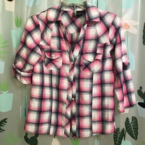 Passport pink and black and white button up shirt